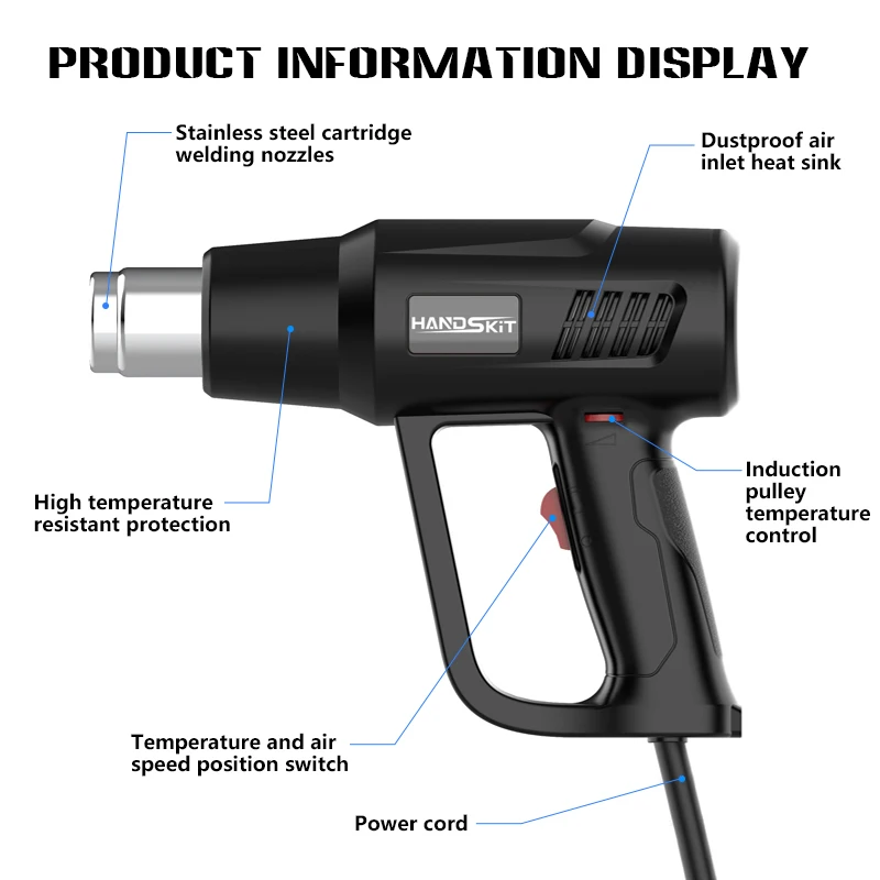 2000W Hot Air Gun Professional Adjustable Temperature Welding Tool Portable Home Repair Tool 220V Electric Heat Guns