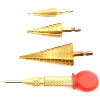 

Hex Shank Step Drill, 3Pcs Step Drill Bits Diameter Drilling, Cone Drill with Automatic Center Punch