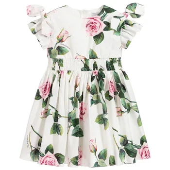 

Y588 2020 brand dress summer new girl dress rose print floral dress decent beach lapel dress for girls 2 -13 years