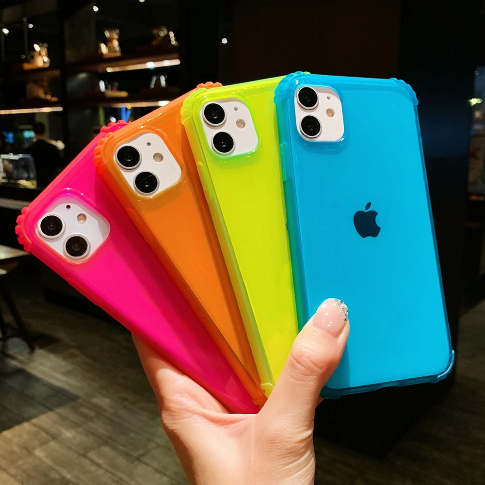 SUYACS Fluorescent Solid Color Transparent Phone Case For iPhone 11 Pro