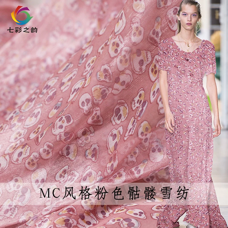 

The Cloth 160cm Width Pink Printed Chiffon 100%Polyester Materials Summer Dress DIY clothes fabrics Freeshipping