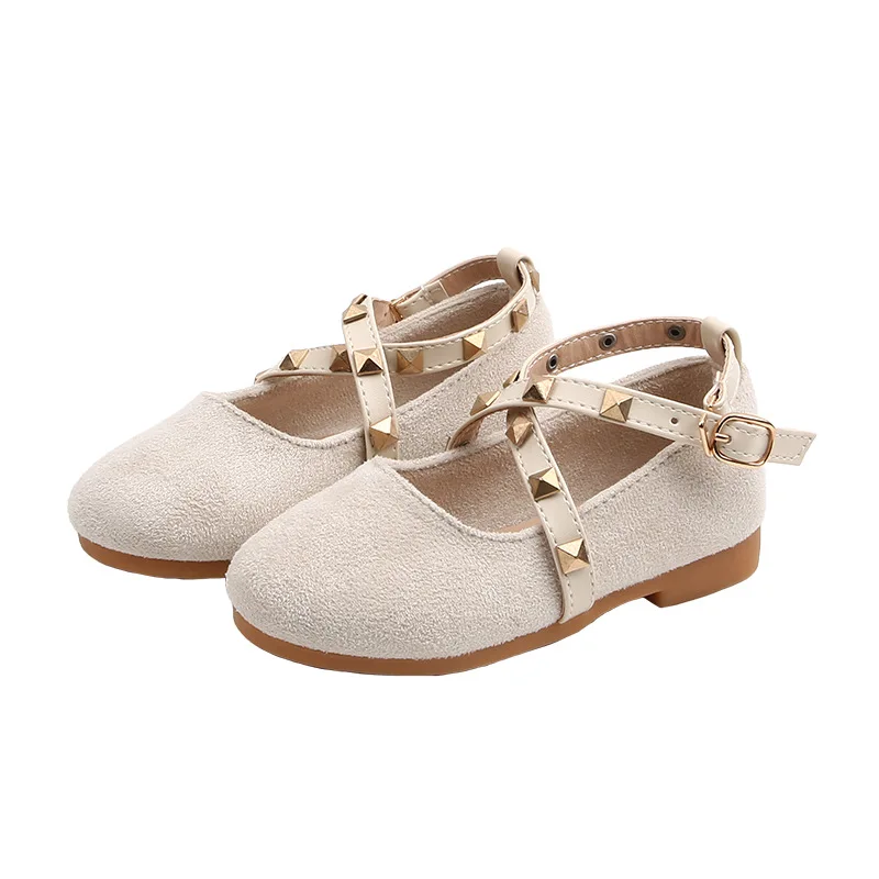 

Casual Non-slip Soft Children Simple Flats Kids Toddler Baby Shoes Spring Autumn Little Girls Suede Shoes Rivets Princess Shoes