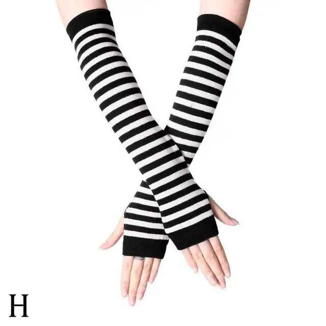 Unisex Long Fingerless Gloves Gloves Arm Cover Striped Cotton Wrist Sleeves Arm Warmer Sleeve Knitted Gloves Womens Fingerless H