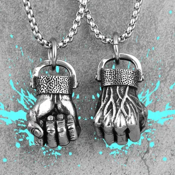 

Anger Fist Fitness Long Men Necklaces Pendants Chain Punk for Boyfriend Male Stainless Steel Jewelry Creativity Gift Wholesale