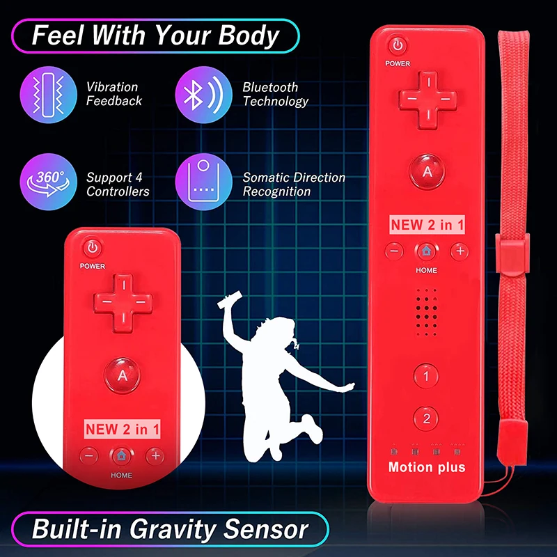 2 in 1 Wireless Remote Controller for Nunchuk Nintendo Wii Built-in Motion Plus Gamepad with Motion Sensor Silicone Case