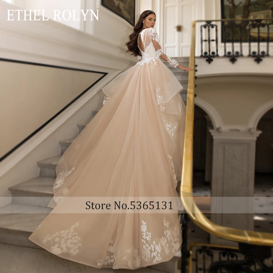 ETHEL ROLYN Luxury Wedding Dresses For Women 2023 Long Sleeve V-Neck Beading 3D Flowers Appliques Wedding Gown Vestidos De Novia