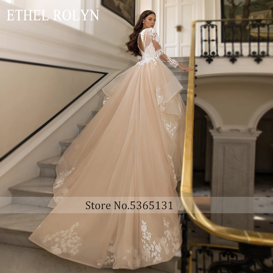 plus size wedding dresses ETHEL ROLYN A-Line Wedding Dress 2022 Princess Long Sleeve V-Neck Beading 3D Flowers Appliques Vintage vestidos de novia beach wedding dresses