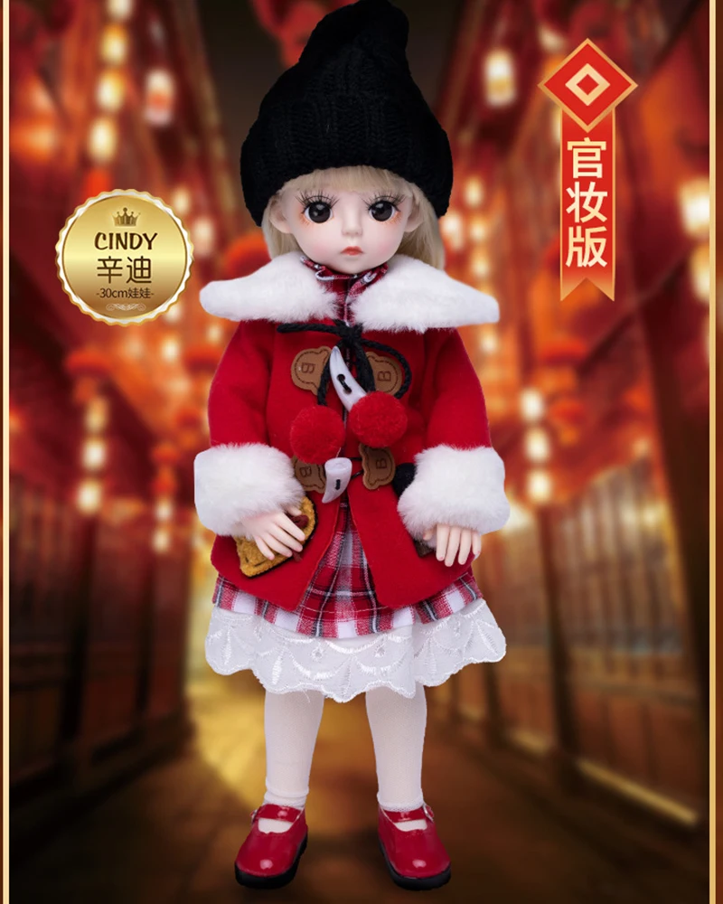 30CM Christmas Bjd Doll 18 Joints Winter Make Up DIY Bjd Dolls With Red ELK Suit Gifts For Christmas Handmade Beauty Toy 1/6 BJD 12