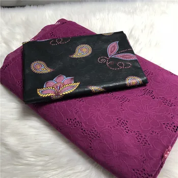 

African Guinea Bazin Brocade Damask Fabric for Femme Robe New Bazin Riche Brode with Swiss Cotton Lace 5+2.5yards/set