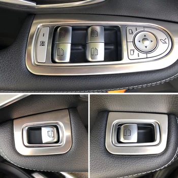 

For Mercedes Benz New C Class W205 GLC Car-styling cover trim window lift button switch sequin stainless steel interior Bright