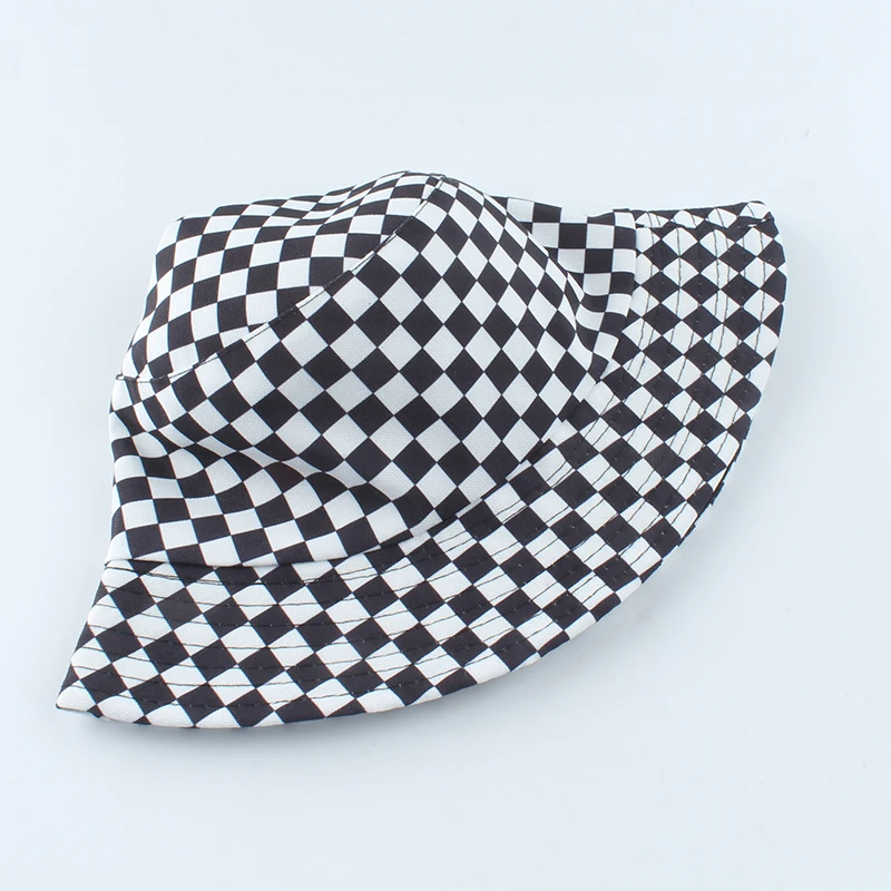 2020 New Brand Black White Plaid Check Bucket Hats Fishing Caps Women Mens Reversible Fisherman Hat