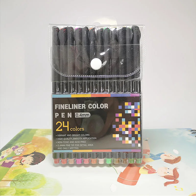 60 цветов, 0,4 мм, волоконные художественные маркеры, карандаши для рисования на акварельной основе, фломастеры для рисования, тонкие кончики, тонкие кончики, ручка-крючок - Цвет: 24PCS