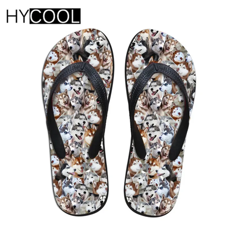 HYCOOL/Новинка; Модные женские Вьетнамки без шнуровки; милые летние женские шлепанцы с изображением мопса; женская пляжная обувь на плоской подошве с объемным рисунком Хаски; - Цвет: CC3212AB