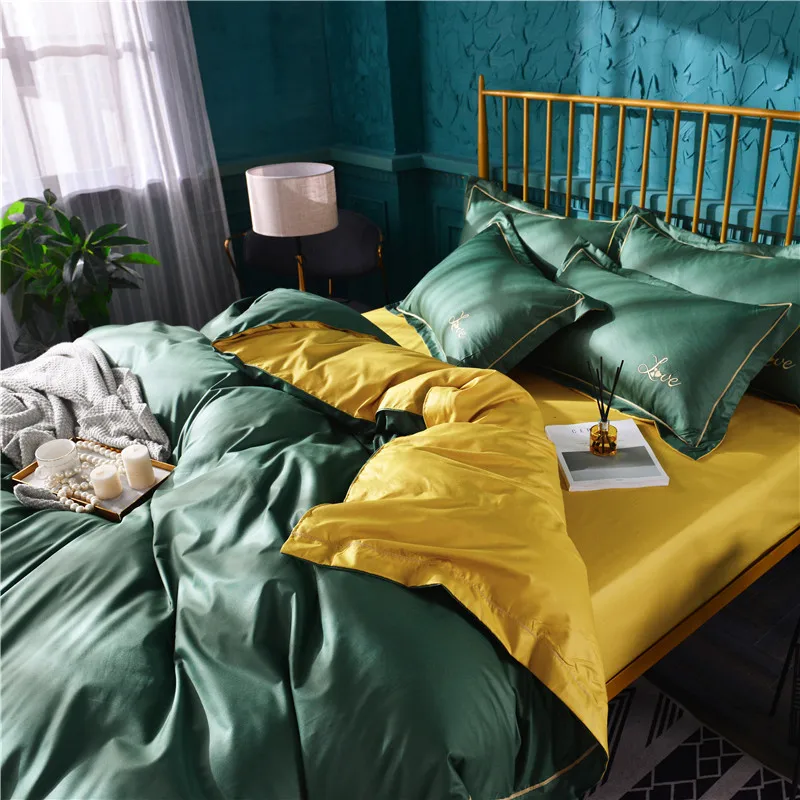

European Style Modern Minimalist Style Four-piece Set Solid Color Embroidery Embroidered Craft Quilt Cover Sheet Bedding Article