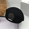 Japanese Korean version of autumn and winter new black wool beret painter hat pearl bright diamond lady stewardess hat female ► Photo 3/6