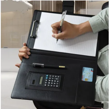 

A4 PU Leather File Folder With Calculator Multifunction Office Supplies Organizer Manager Document Pads Briefcase Padfolio Bags