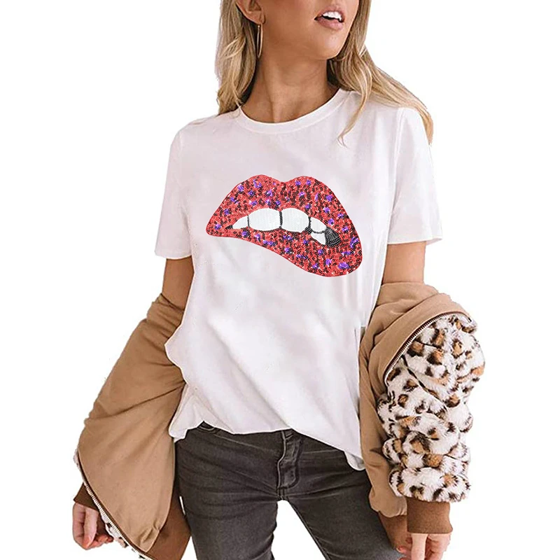 plus size sequin lips t shirt