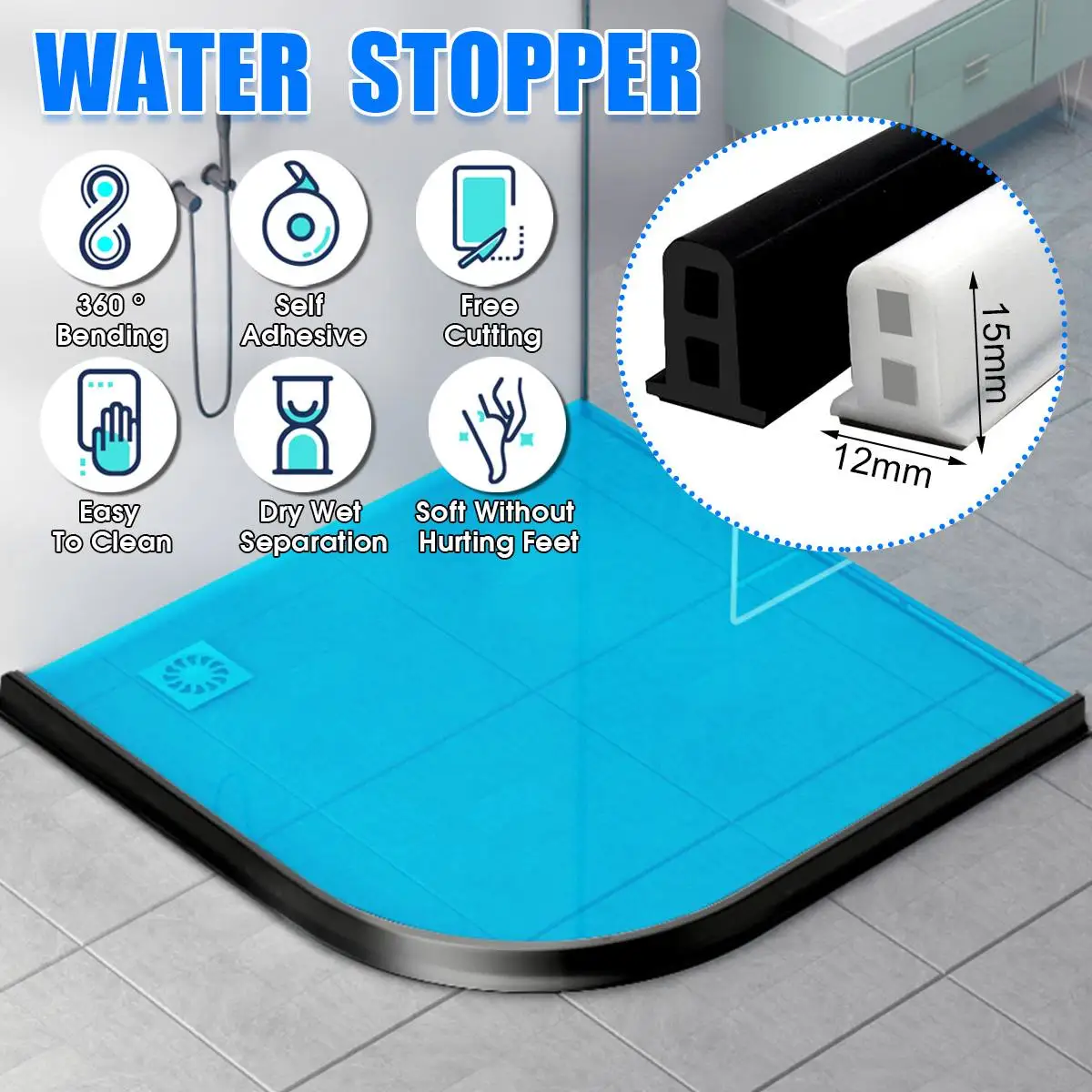 Details about   Bathroom Water Stopper Threshold Shower Retaining Dam Strip Washing Machine Seal