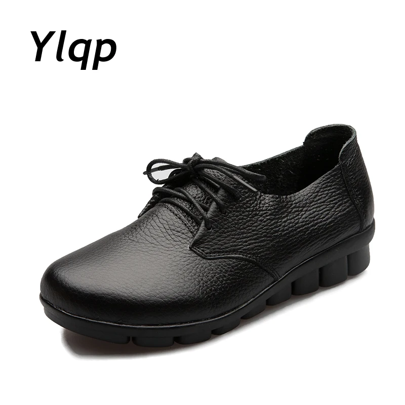 

2019 Autumn New Fashion Genuine Leather Flat Shoes Women Non-slip shoes Solid Black Brown Soft Shoes Mom Office Work Pregnant