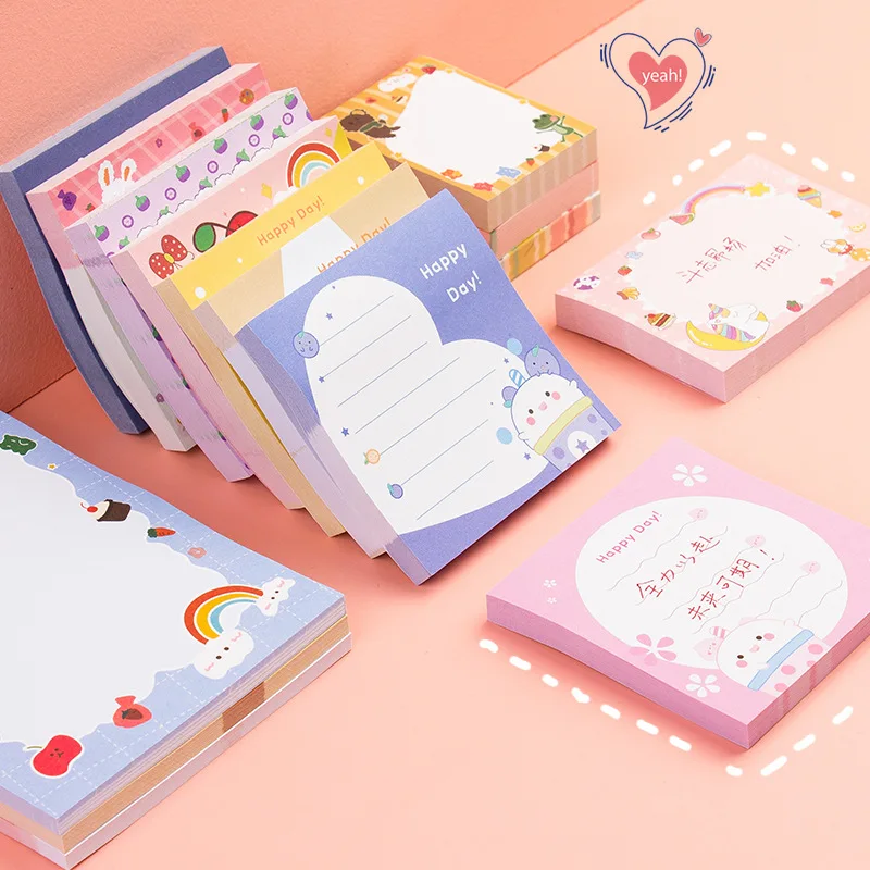 80Page Korean Notebook INS Wind Cartoon Animal Fruit Girl Pattern Horizontal Line Memo Pads Color N Message Cute Sticky Notes