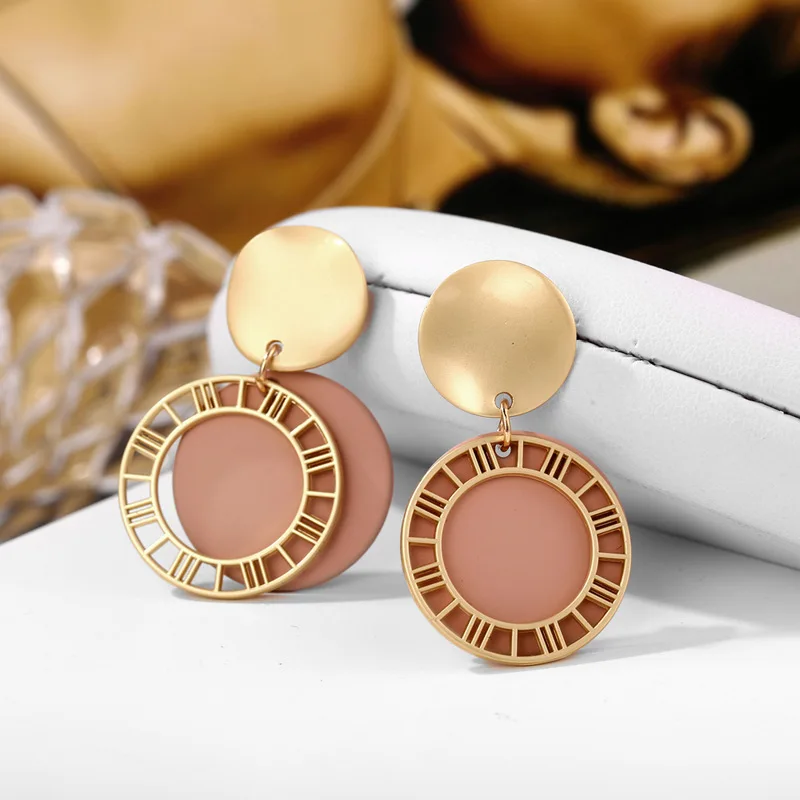 Acrylic Earrings New Korean Acrylic Pink Geometric Earrings for Women Cute Romantic Round Flower Heart Candy Color Fashion Jewelry Brincos