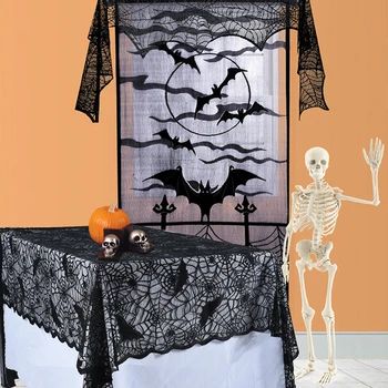 

1pc Halloween Decoration Lace Knitted Spider Web Tablecloth Table Runner Table Flag Fireplace Mantle Home Kitchen Party Supply 4