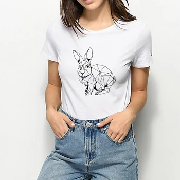 

New T shirt Women Cute Cartoon Print Top Tee Geometric Rabbit Doyronka Xehckan Vibrant Aesthetic T-shirt Harajuku Kawaii Tshirt
