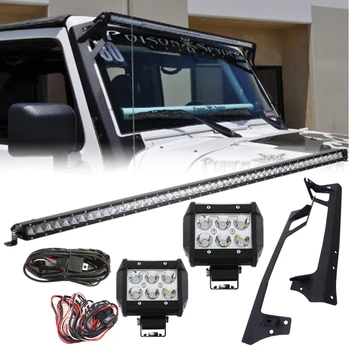 

3D 52" Single Row Combo Straight LED Light Bar Offroad Fog Lamp Holder Roof Mount Bracket For Jeep Wrangler JK 07-17 2/4 Door
