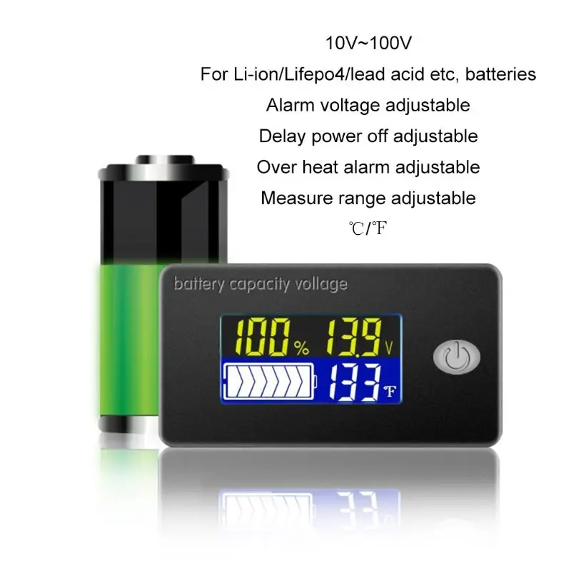 Универсальный индикатор емкости батареи 12 В 24 в 36 в 48 в 60 в 72 в 10 100 в литий ионный Lifepo4 свинцово кислотный аккумулятор монитор с температурой|Тестеры аккумуляторов|   | АлиЭкспресс