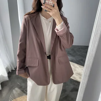 

Casual Suit Blazer Loose Coat Women 2020 Spring Solid Color Long Sleeve Blazer Jacket Female Clothes Leisure Single Suit Coat