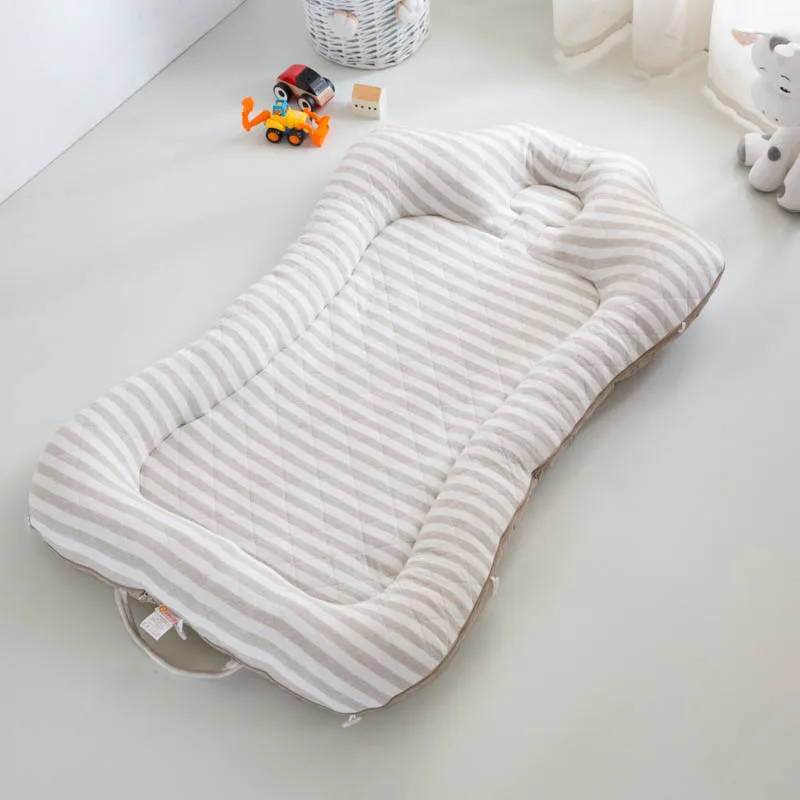 Camel Striped Set Портативный дорожный комбинезон-Пижама для младенцев, гнездо для кроватки с одеялами, полосатая детская кроватка, съемный чехол для колыбельки Колыбель для новорожденных теплое одеяло - Цвет: Camel Striped Set