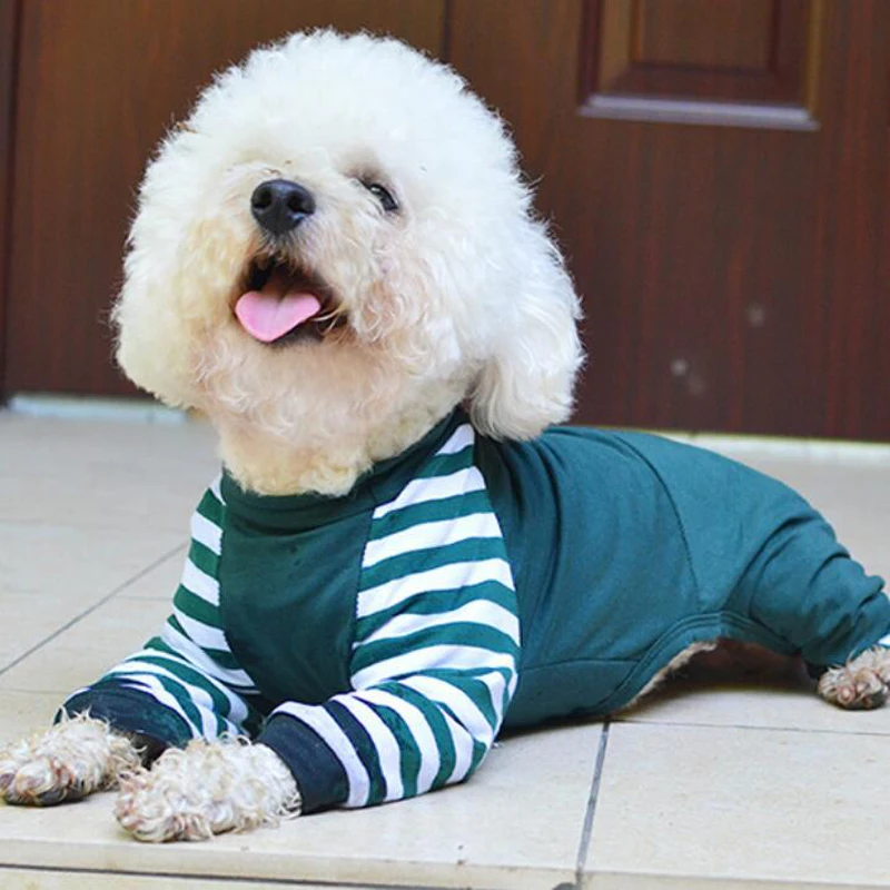 Полосатые пижамы для собак Четыре комбинезон для ног для маленьких средних собак одежда для сна Щенок Чихуахуа кошка Pjs XS S M L XL