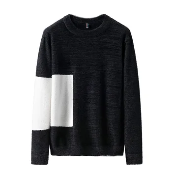 

Sweater Men Casual Patchwork Men's Pullover Sweater Male 2019 O-neck Men's Knitted Sweater Dark Blue Gray Black Pullover Men