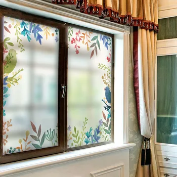 

Tree Bird French Countryside Style Colorfulr Decorative Glass Window Film Sticker Home Decor Stained Static Nature Flower