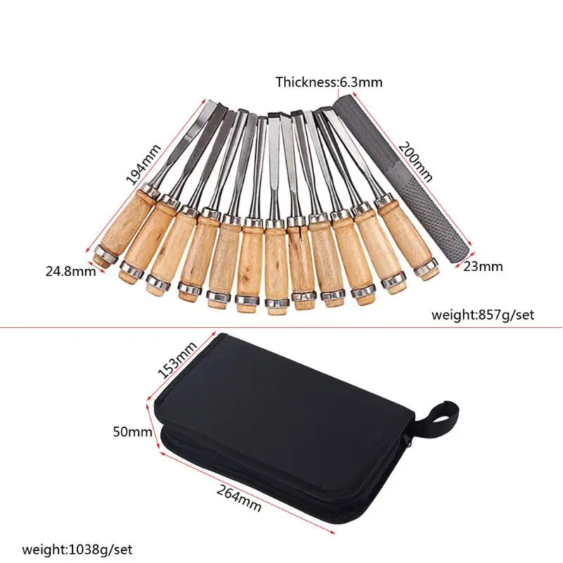 

13 Pcs/bag Wood Carving Hand Chisel File Knife Tool Sharp Cutter Woodworking Kit 24BD