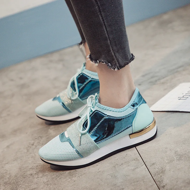 blue sneakers Fujin/женские кроссовки; Новинка года; сезон весна; модная обувь из искусственной кожи на платформе; женские кроссовки; Chaussure Femme; женская повседневная обувь - Цвет: blue sneakers