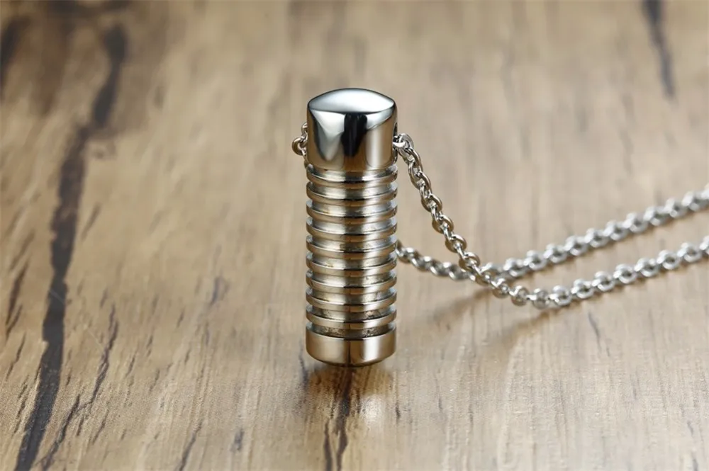 Stainless Steel Screw Thread Cylinder Ashes Pendant Necklace Cremation Keepsake Urn Ash Jewelry Memorial Jewellery 20 Inch