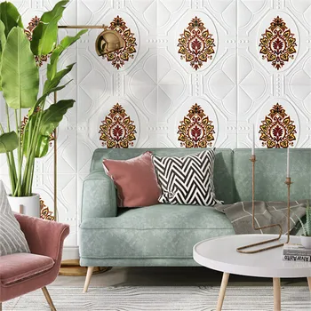 

Golden flower European stereo wall sticker living room TV background wall decorative foam wall sticker waterproof foam sticker