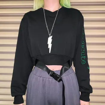 

Brand NEW Women Black Sweatshirts Crop Tops Fashion Hiphop Pullover Casual Loose Long Sleeve Ladies Sweatshirt Jumper Streewear