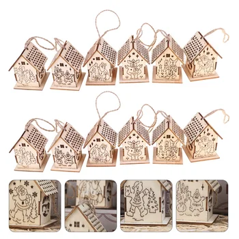 

12pcs Festival LED Light House Wood House Hanging Christmas Tree Decorations