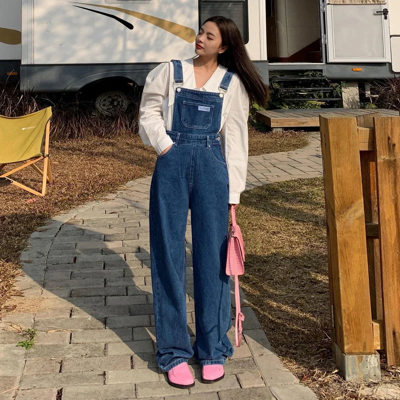 Jumpsuits Women Student Hipster Aesthetic Retro Autumn Ins Denim Straight Baggy Ladies All-match Pockets Design Mujer Leisure