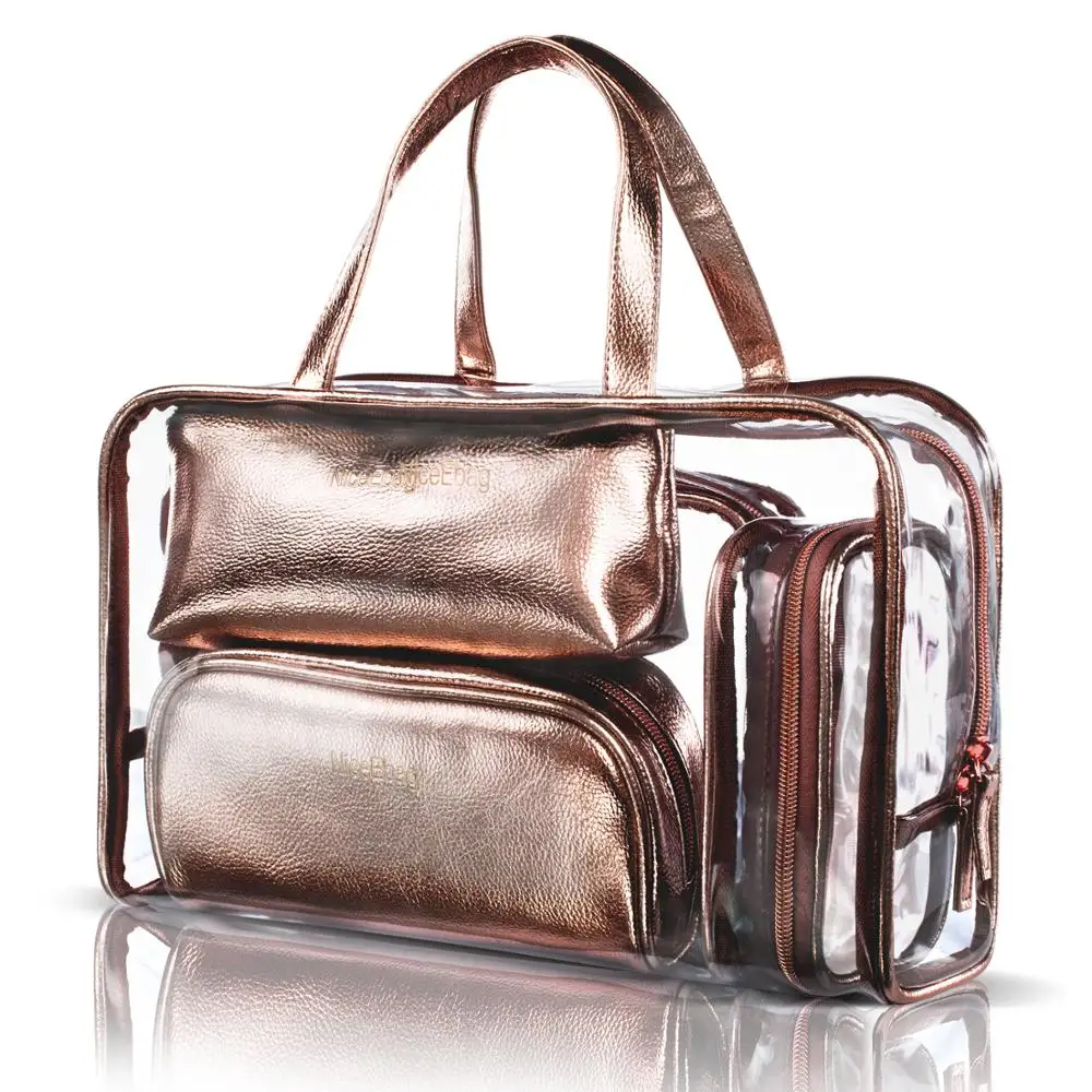 

Women's Travel Cosmetic Bag Waterproof PVC Thickened Transparent Makeup Storage Handbags Five Piece Set Portable Large Capacity