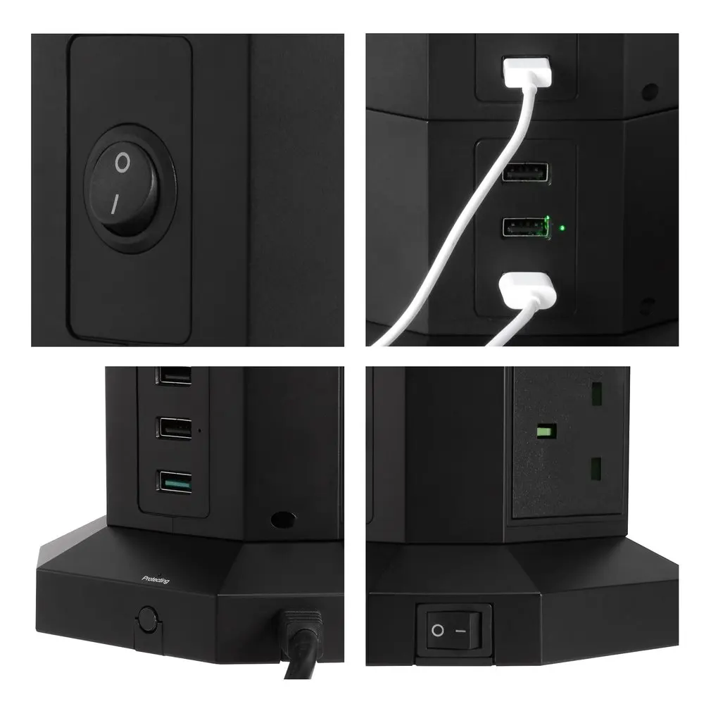 LESHP USB умная зарядная розетка, 3 слоя, 9 usb-портов, быстрая зарядка, силовая полоса, 3M кабель, защита от перенапряжений, энергосбережение