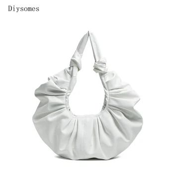 

Diysomes Lazy Wind Casual Soft Leather Cloud Bag Niche Design Simple Folds Handbag Spring Summer New Round Crossbody Female