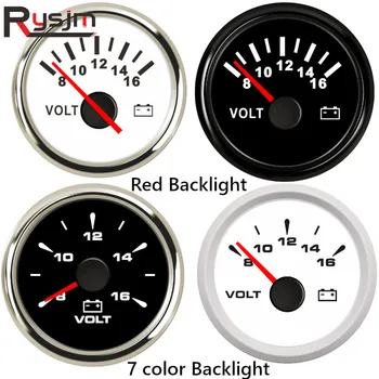

52mm 2'' Marine Boat Voltmeter Motor Auto Volts Indicator Voltage Gauge Universal 12V 24V Car Volt Gauge with 7 Colors Backlight