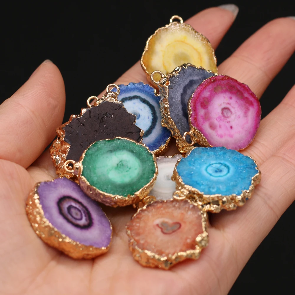 Natural Stone Pendants Reiki Heal Gold plated Slice Agates Druzy for DIY Trendy Necklace Earrings Jewelry Making Gifts