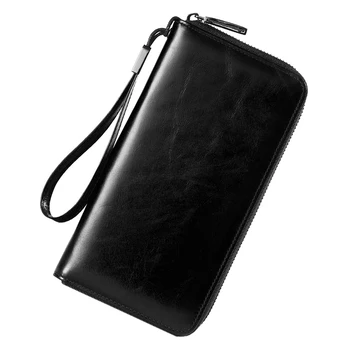 

Genuine Cow Leather Wallet Male Zipper Coin Bag Long Wallet Passport Cover Men Wallet Card Holder Mobile Phone Bag