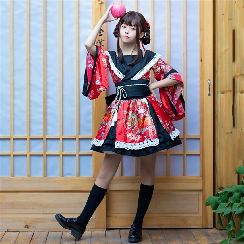 

Traditional Japanese Costume Kimono Dress for Women Sakura Yukata Tutu Japanese Kawaii Girls Anime Cosplay Haori Party Stage