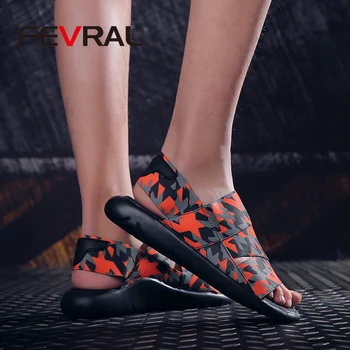 

FEVRAL Teenager Summer Casual Shoes New Men Sandals Gladiator Sandals Open Toe Platform Outdoor Beach Sandal Rome Footwear Black