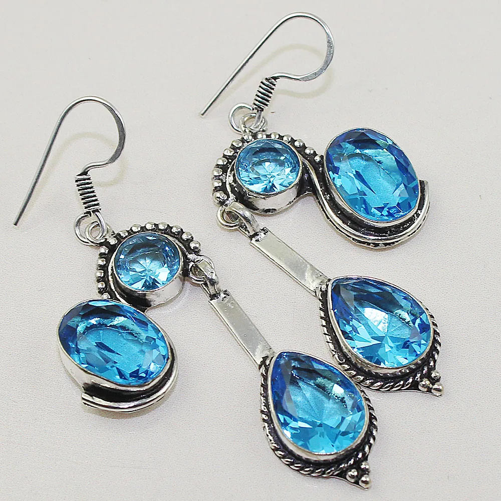 Blue Topas Orecchini In Argento Sovrapposti Su Rame 68Mm, E0609